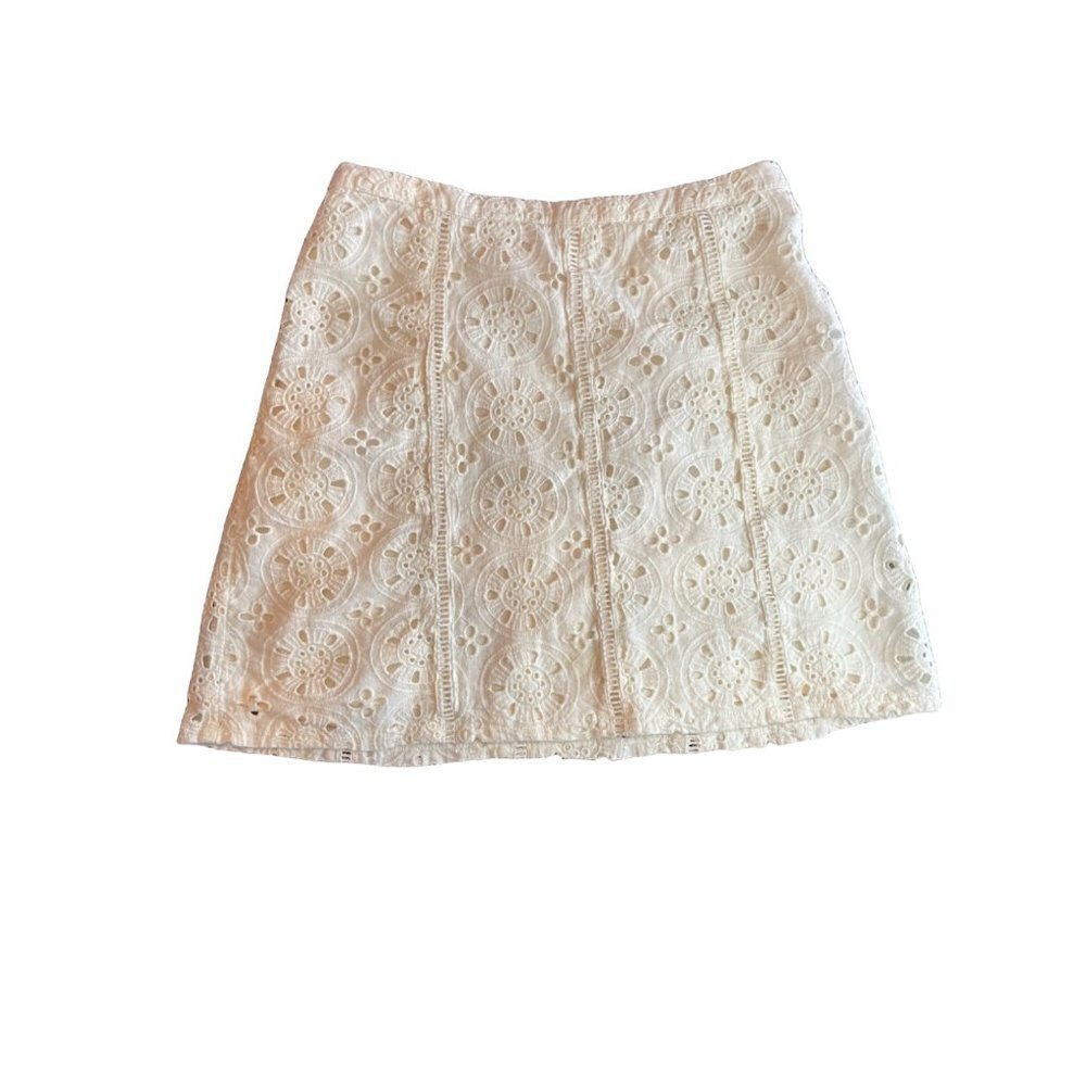 Hollister‎ White Eyelet Lace Mini Skirt Floral A-Line Side Zip Kids Size 1